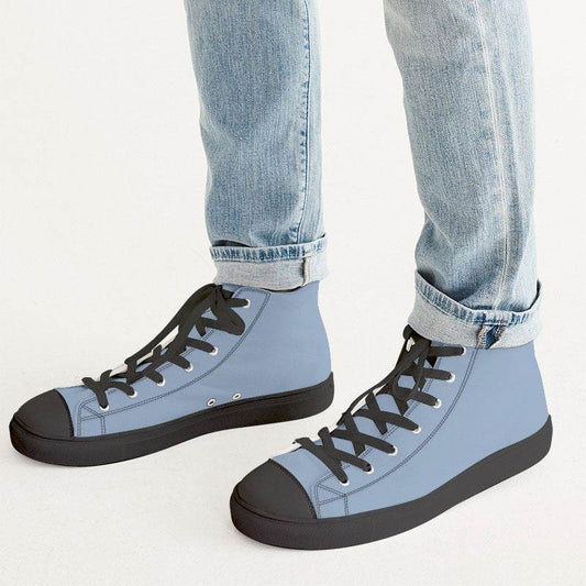 Lightened Fully-Muted Blue Men's High-Top Canvas Sneakers (IB2-FM-LG) - Man CloseUp