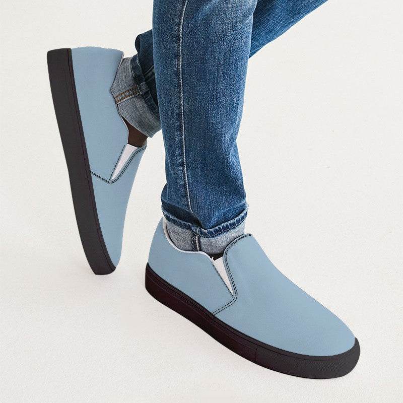 Lightened Fully-Muted Blue Men's Slip-On Canvas Sneakers (B-FM-LG) - Man CloseUp