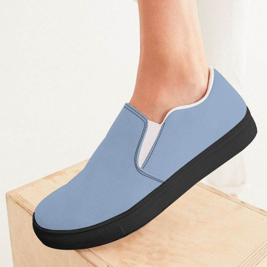 Lightened Fully-Muted Blue Women's Slip-On Canvas Sneakers (IB2-FM-LG) - Woman CloseUp