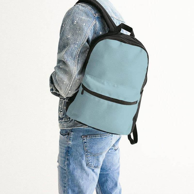 Lightened Fully-Muted Cyan Canvas Backpack (C-FM-LG) - Man Back CloseUp
