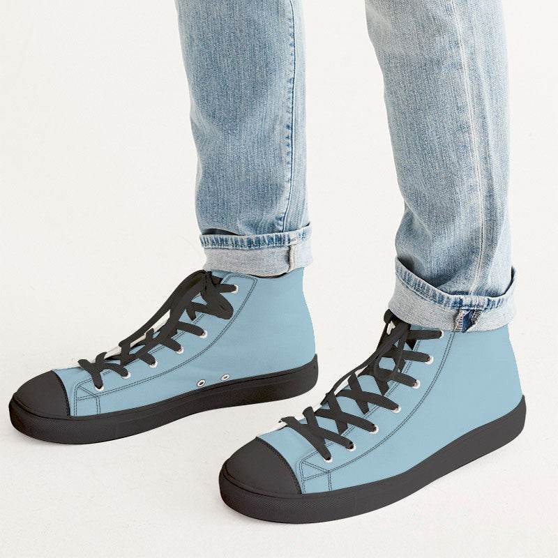Lightened Fully-Muted Cyan Men's High-Top Canvas Sneakers (BC2-FM-LG) - Man CloseUp