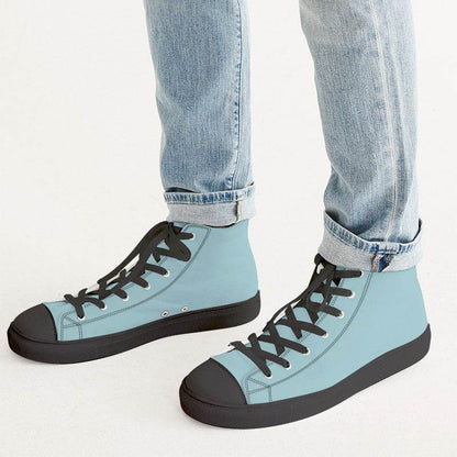 Lightened Fully-Muted Cyan Men's High-Top Canvas Sneakers (C-FM-LG) - Man CloseUp