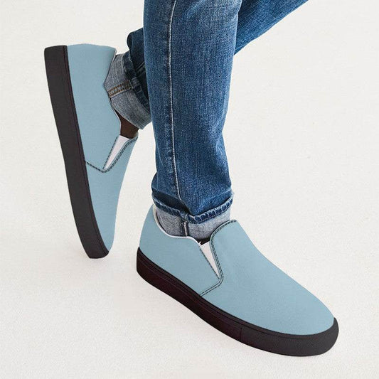 Lightened Fully-Muted Cyan Men's Slip-On Canvas Sneakers (BC2-FM-LG) - Man CloseUp