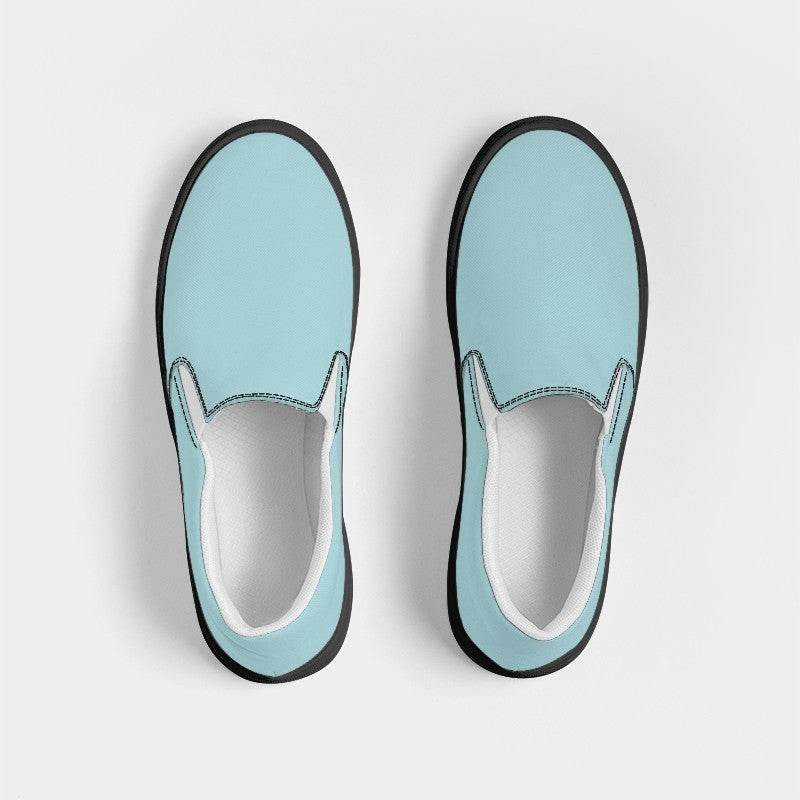 Lightened Fully-Muted Cyan Women's Slip-On Canvas Sneakers (C-FM-LG) - Top