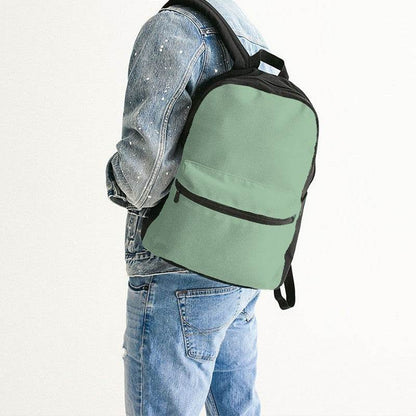 Lightened Fully-Muted Green Canvas Backpack (G-FM-LG) - Man Back CloseUp