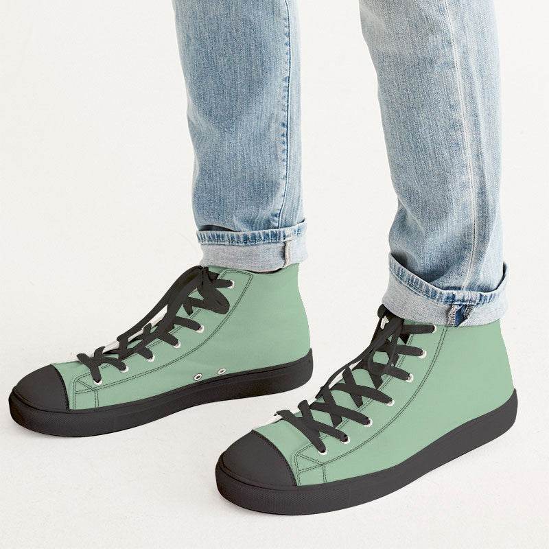 Lightened Fully-Muted Green Men's High-Top Canvas Sneakers (G-FM-LG) - Man CloseUp