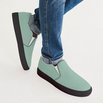 Lightened Fully-Muted Green Men's Slip-On Canvas Sneakers (BGG2-FM-LG) - Man CloseUp