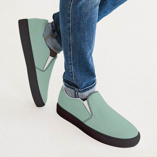 Lightened Fully-Muted Green Men's Slip-On Canvas Sneakers (BGG2-FM-LG) - Man CloseUp