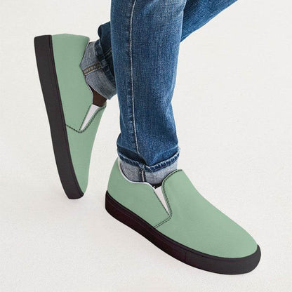Lightened Fully-Muted Green Men's Slip-On Canvas Sneakers (G-FM-LG) - Man CloseUp