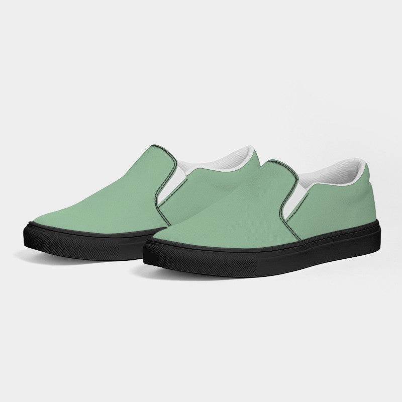 Lightened Fully-Muted Green Men's Slip-On Canvas Sneakers (G-FM-LG) - Side 3