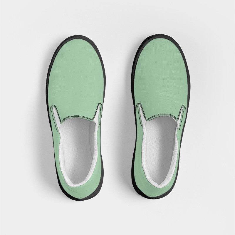 Lightened Fully-Muted Green Men's Slip-On Canvas Sneakers (G-FM-LG) - Top