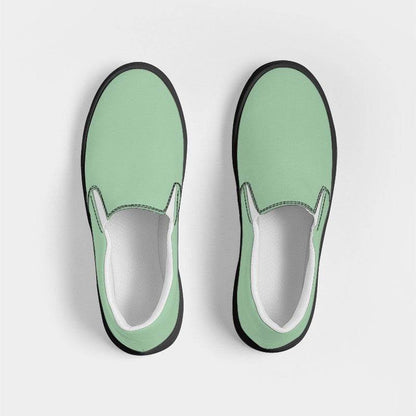 Lightened Fully-Muted Green Men's Slip-On Canvas Sneakers (G-FM-LG) - Top