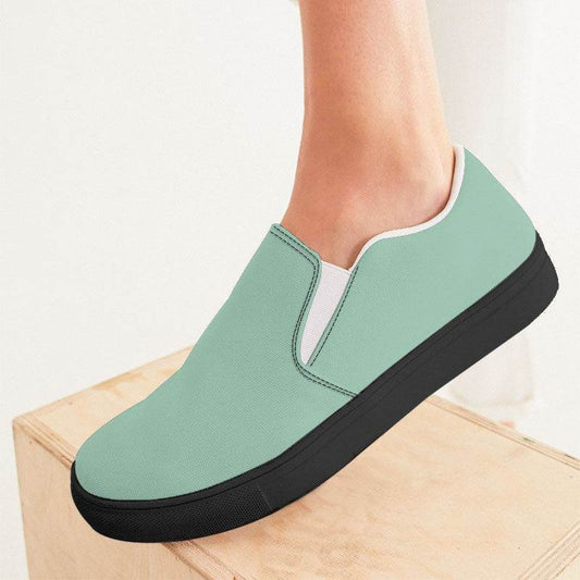 Lightened Fully-Muted Green Women's Slip-On Canvas Sneakers (BGG2-FM-LG) - Woman CloseUp