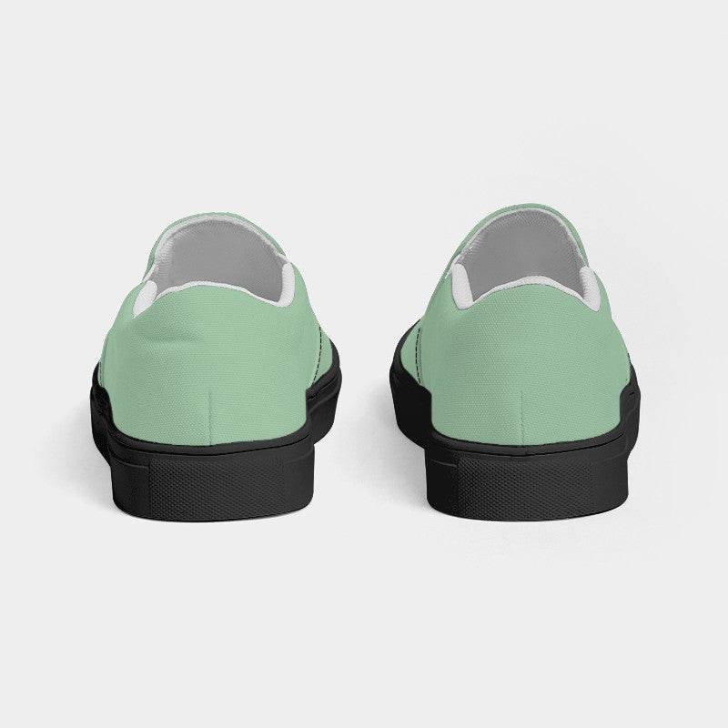 Lightened Fully-Muted Green Women's Slip-On Canvas Sneakers (G-FM-LG) - Back