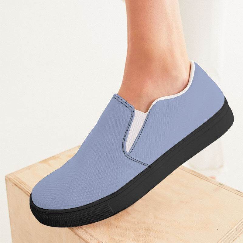 Lightened Fully-Muted Indigo Women's Slip-On Canvas Sneakers (I-FM-LG) - Woman CloseUp