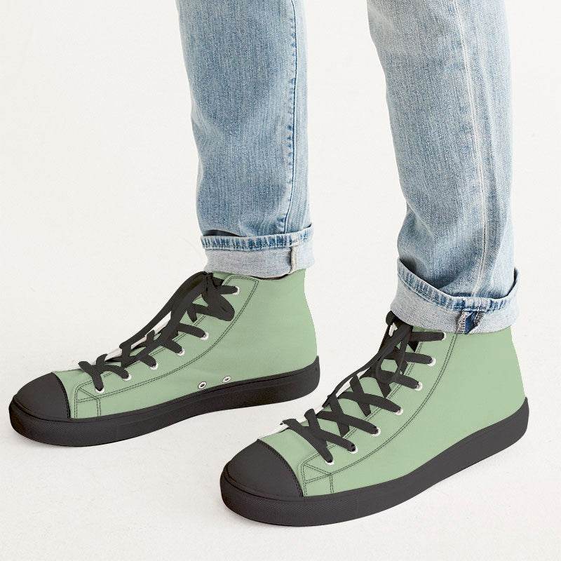 Lightened Fully-Muted Lime Men's High-Top Canvas Sneakers (GL2-FM-LG) - Man CloseUp
