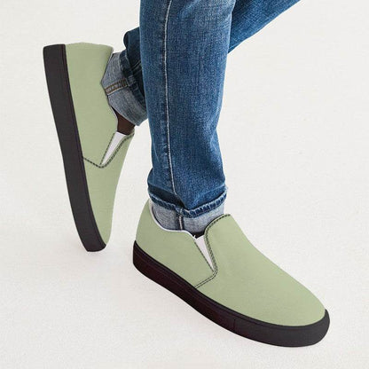 Lightened Fully-Muted Lime Men's Slip-On Canvas Sneakers (L-FM-LG) - Man CloseUp