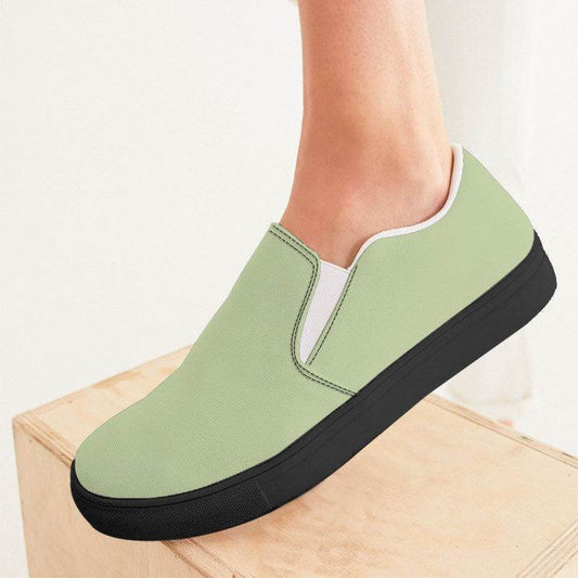 Lightened Fully-Muted Lime Women's Slip-On Canvas Sneakers (L-FM-LG) - Woman CloseUp