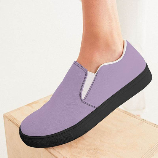 Lightened Fully-Muted Purple Women's Slip-On Canvas Sneakers (MPU2-FM-LG) - Woman CloseUp