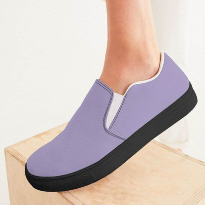 Lightened Fully-Muted Purple Women's Slip-On Canvas Sneakers (PU-FM-LG) - Woman CloseUp