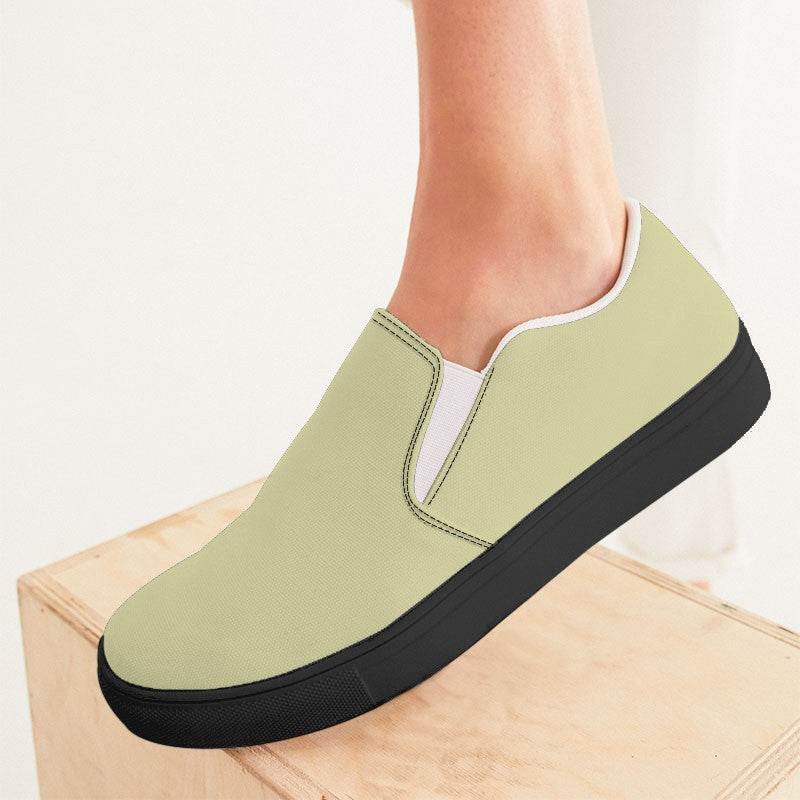 Lightened Fully-Muted Yellow Women's Slip-On Canvas Sneakers (LY2-FM-LG) - Woman CloseUp