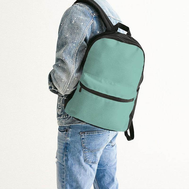 Lightened Muted Blue-Green Canvas Backpack (BG-MU-LG) - Man Back CloseUp