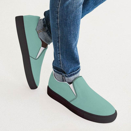 Lightened Muted Blue-Green Men's Slip-On Canvas Sneakers (BG-MU-LG) - Man CloseUp