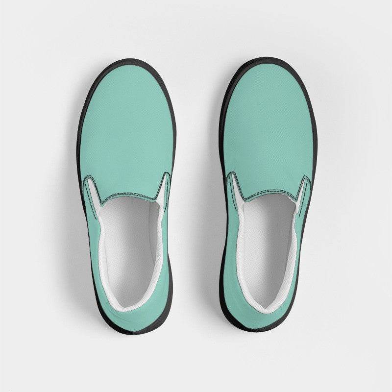 Lightened Muted Blue-Green Women's Slip-On Canvas Sneakers (BG-MU-LG) - Top