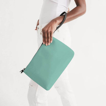 Lightened Muted Blue-Green Zip Pouch (BG-MU-LG) - Side Holding