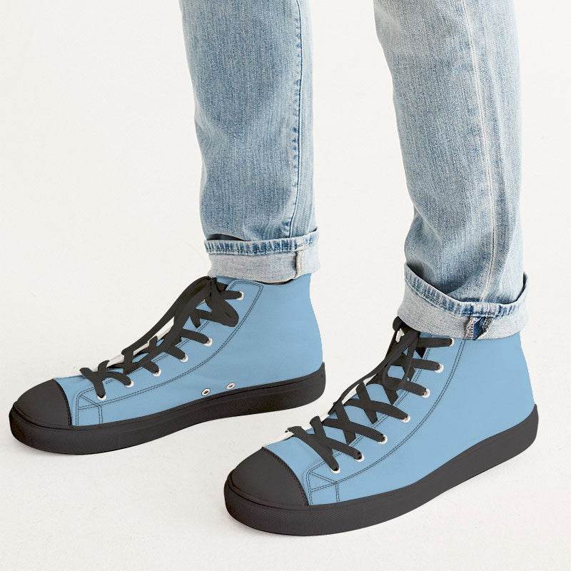 Lightened Muted Blue Men's High-Top Canvas Sneakers (B-MU-LG) - Man CloseUp