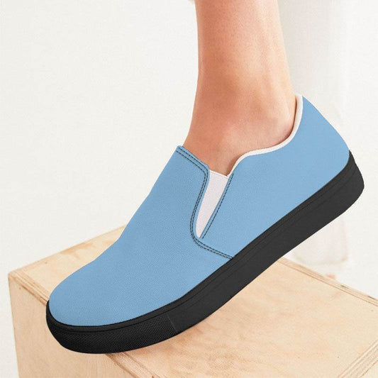 Lightened Muted Blue Women's Slip-On Canvas Sneakers (B-MU-LG) - Woman CloseUp