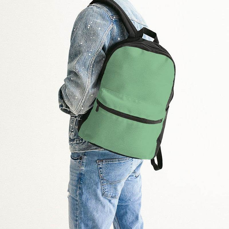 Lightened Muted Green Canvas Backpack (G-MU-LG) - Man Back CloseUp