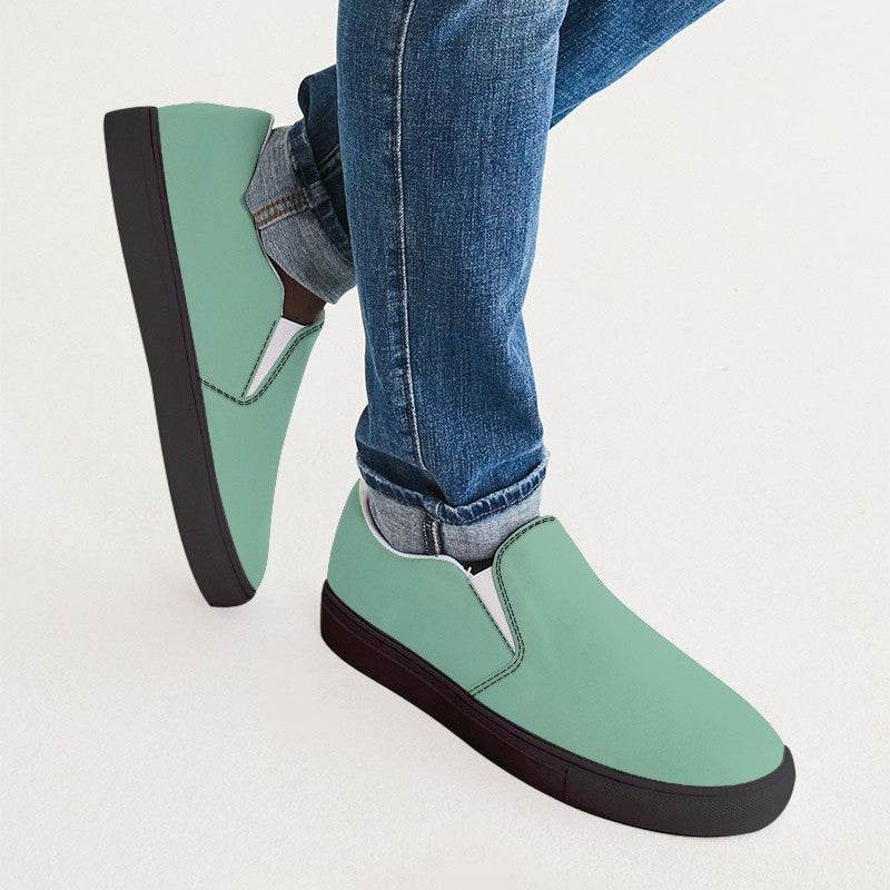 Lightened Muted Green Men's Slip-On Canvas Sneakers (BGG2-MU-LG) - Man CloseUp