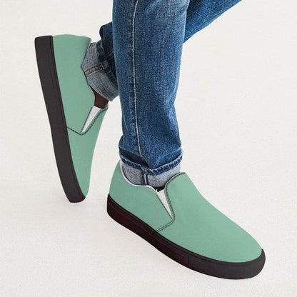 Lightened Muted Green Men's Slip-On Canvas Sneakers (BGG2-MU-LG) - Man CloseUp