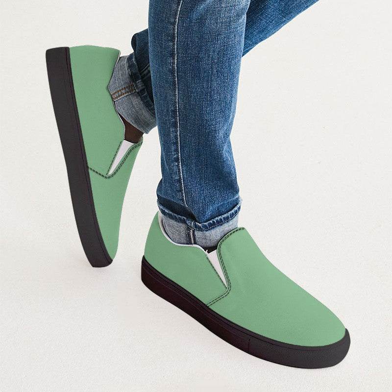 Lightened Muted Green Men's Slip-On Canvas Sneakers (G-MU-LG) - Man CloseUp