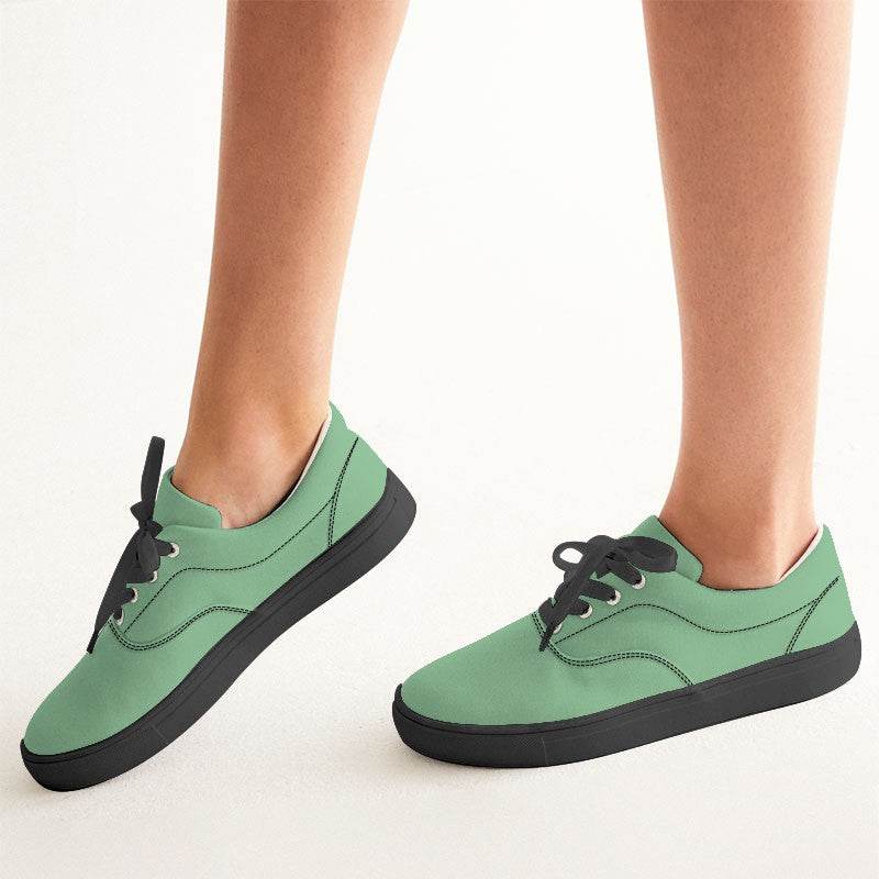 Lightened Muted Green Women's Canvas Sneakers (G-MU-LG) - Woman CloseUp