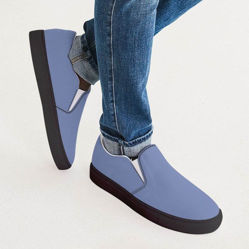 Lightened Muted Indigo Men's Slip-On Canvas Sneakers (I-MU-LG) - Man CloseUp