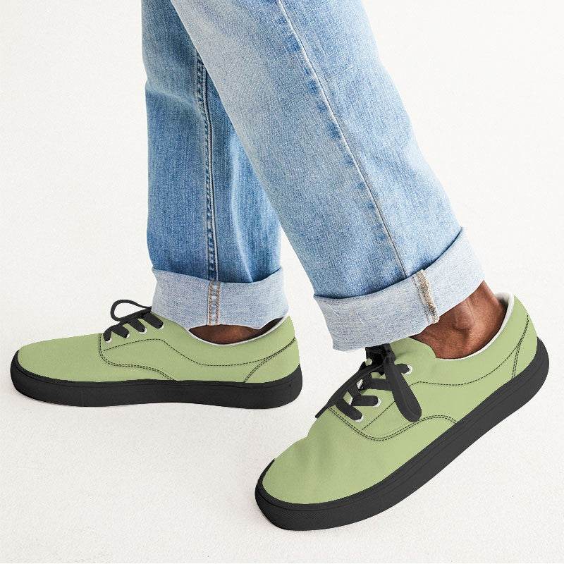 Lightened Muted Lime Men's Canvas Sneakers (L-MU-LG) - Man CloseUp