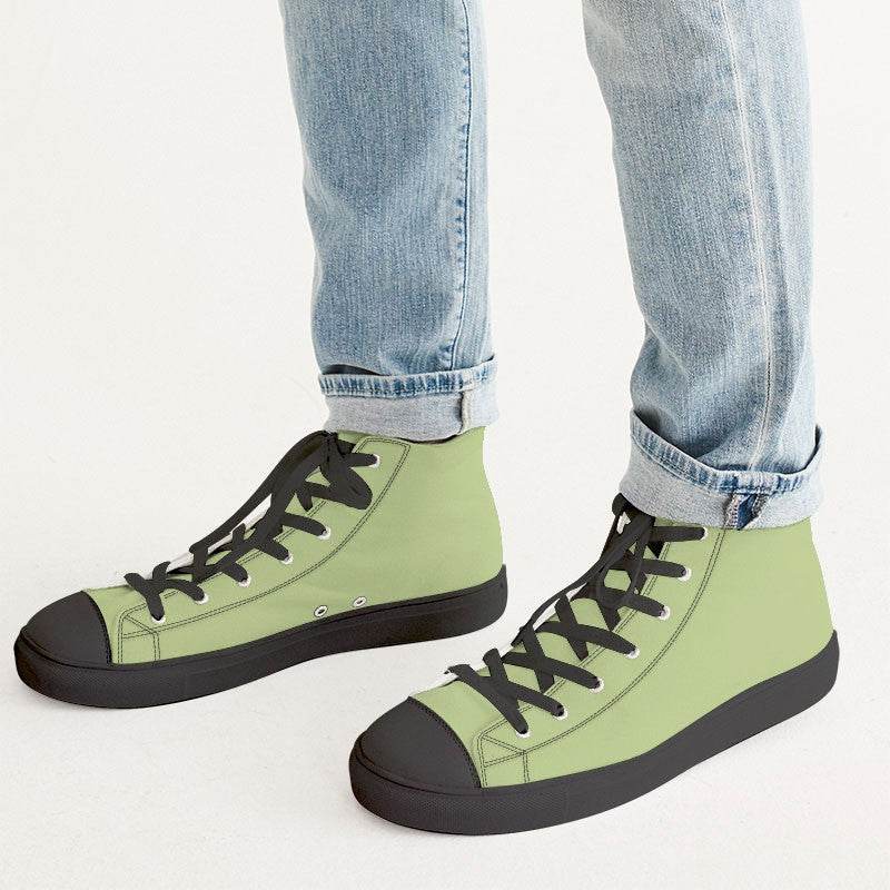 Lightened Muted Lime Men's High-Top Canvas Sneakers (L-MU-LG) - Man CloseUp