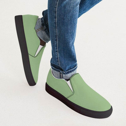 Lightened Muted Lime Men's Slip-On Canvas Sneakers (GL2-MU-LG) - Man CloseUp