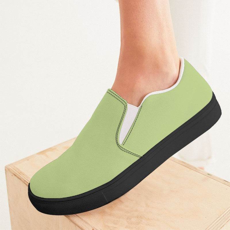 Lightened Muted Lime Women's Slip-On Canvas Sneakers (L-MU-LG) - Woman CloseUp