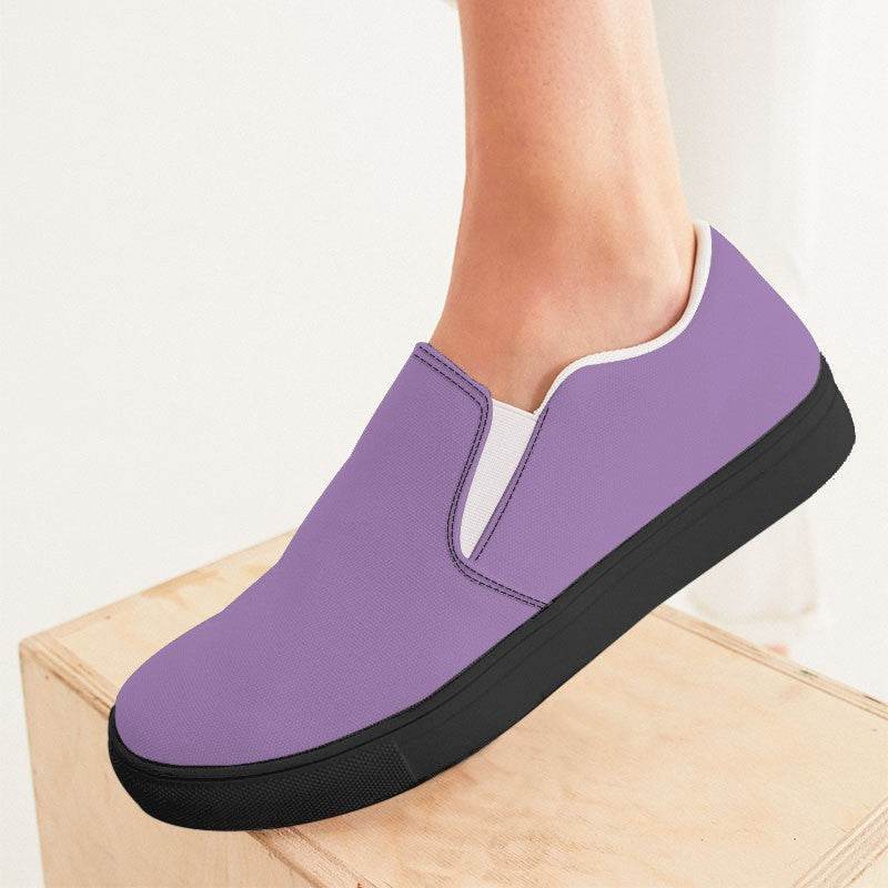 Lightened Muted Purple Women's Slip-On Canvas Sneakers (MPU2-MU-LG) - Woman CloseUp