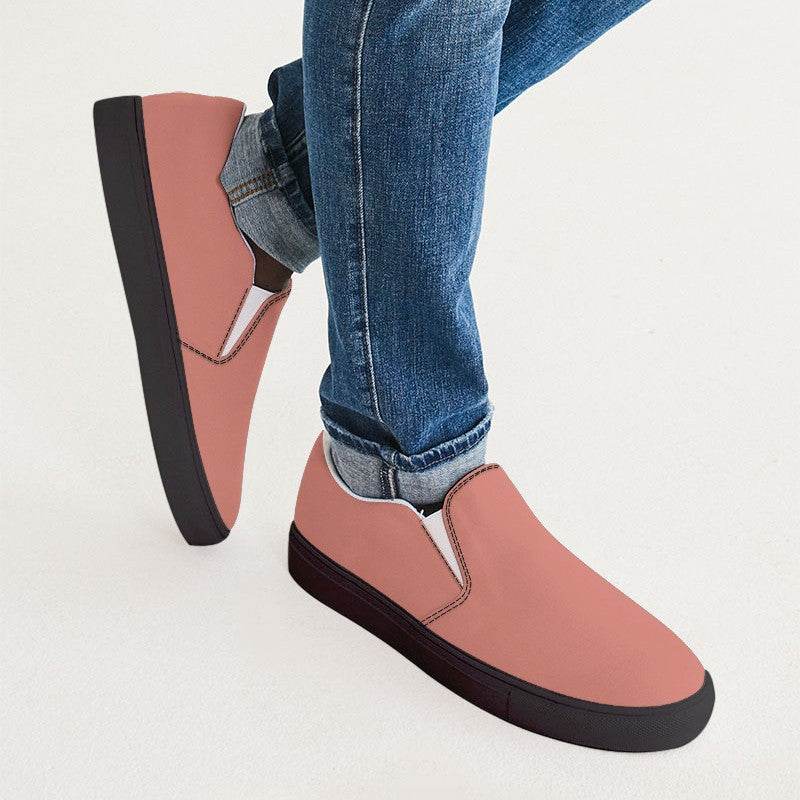 Lightened Muted Red Men's Slip-On Canvas Sneakers (R-MU-LG) - Man CloseUp