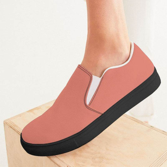 Lightened Muted Red Women's Slip-On Canvas Sneakers (R-MU-LG) - Woman CloseUp