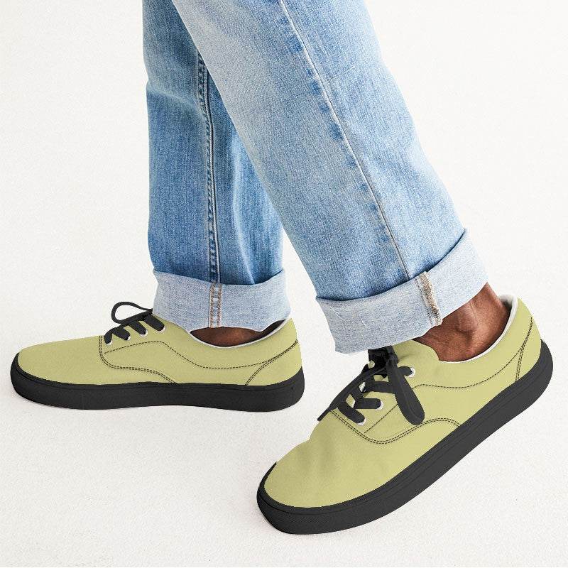 Lightened Muted Yellow Men's Canvas Sneakers (LY2-MU-LG) - Man CloseUp