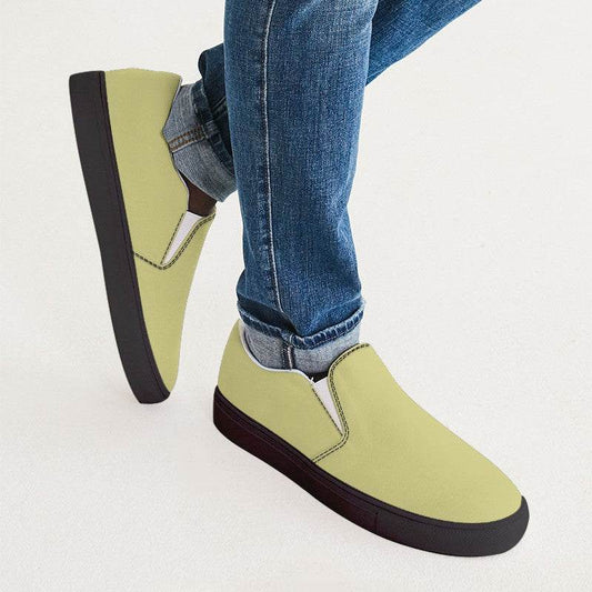 Lightened Muted Yellow Men's Slip-On Canvas Sneakers (LY2-MU-LG) - Man CloseUp