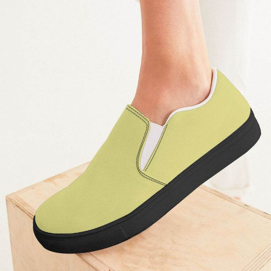 Lightened Muted Yellow Women's Slip-On Canvas Sneakers (LY2-MU-LG) - Woman CloseUp