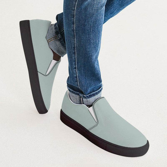 Lightened Neutral Blue-Green Men's Slip-On Canvas Sneakers (BG-NE-LG) - Man CloseUp