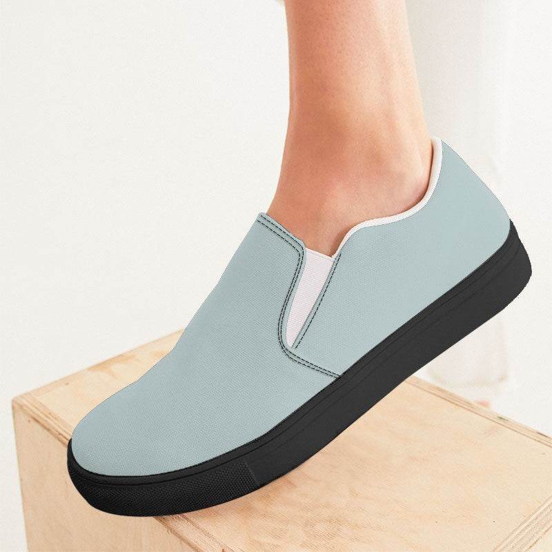Lightened Neutral Blue-Green Women's Slip-On Canvas Sneakers (CBG2-NE-LG) - Woman CloseUp
