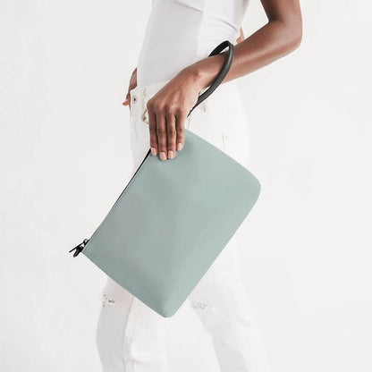 Lightened Neutral Blue-Green Zip Pouch (BG-NE-LG) - Side Holding